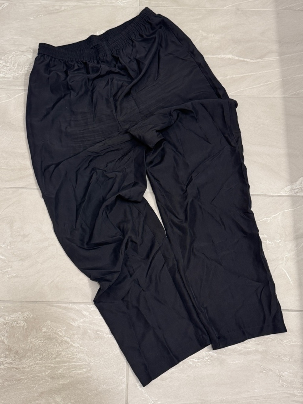 Anna & Frank Black Silk Elastic Waist Trousers Relaxed Fit